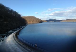 Pretty Epic. A dam holding back 30 billion gallons of water from flooding lower westchester county.