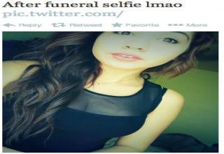 Here is a collection of self-shot and weirdly blithe portraits that people took at funerals and then posted online on purpose. The fact that this happened is a testament to either 1) the self absorption of today's society or 2) the very different way that some people grieve. Also at what point did funeral attire become equal to night club attire?
