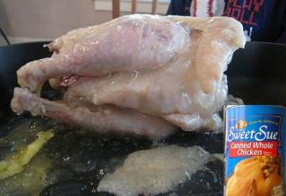 Are you serious?  A whole chicken in a can?  Gross!