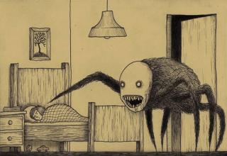 John Kenn Mortensen writes and directs television shows for kids, but during his free time he pays tribute to the darker, spookier side of childhood filled with monsters and ghosts. Ugly, terrifying and bone-chilling monsters creep out of the darkest childhood nightmares and right into Kenn's sticky notes.