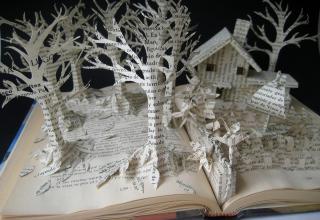 I know some bibliophiles shudder at the idea of cutting pages, but I have a real soft spot for book art. What I love most about these evocative sculptures by Malena Valcarcel is their suggestion that something within each book is alive. They look as if their contents are pouring out into our world, becoming part of the reader's reality.