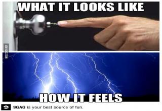 It's  National Static Electricity Day, I know you're shocked.So here's to celebrating that yelp when OTHER people touch a door handle or fight static hair, the panties on the back of the sweater, the balloons that get stuck to you or the touch of a loved one full of electricity.