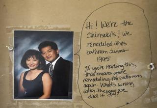 a cheeky note from Mr. and Mrs. Shinseki, previous owners of the house