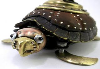 These animals are made from car parts and watches.