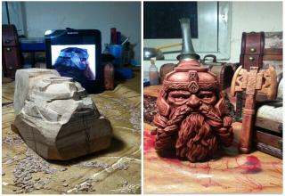 A man creates a spot on pipe of Gimli and his axe. Well done.