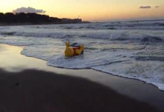 lego man on beach