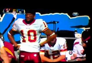 Redskin's Jabar Gaffney has a boner during football game